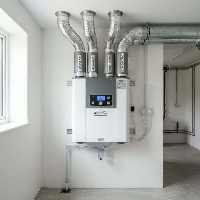 Groupe de ventilation double flux installé en faux-plafond par Les Installateurs